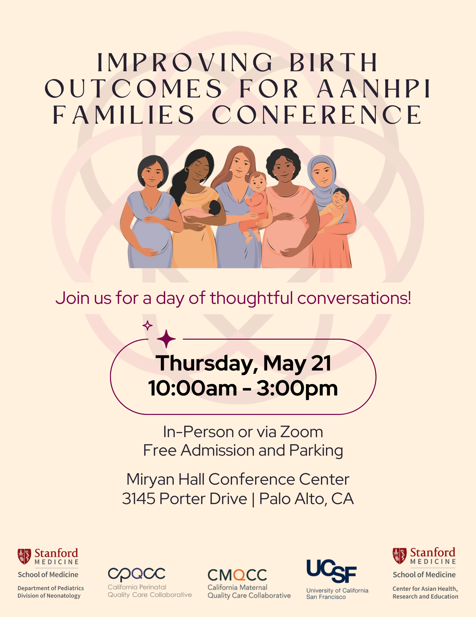 A flyer with the details for the Improving Birth Outcomes for AANHPI Families Conference